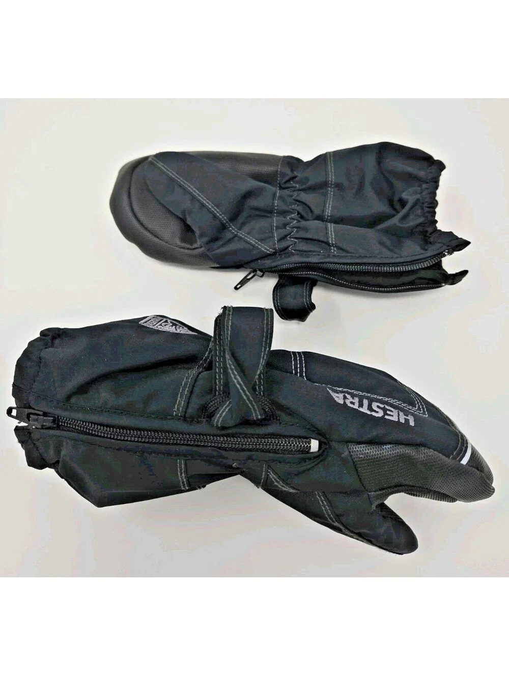 Hestra Snow Ski Mittens Kids Size 1 Toddler Black Zipper Sides Adjustable
